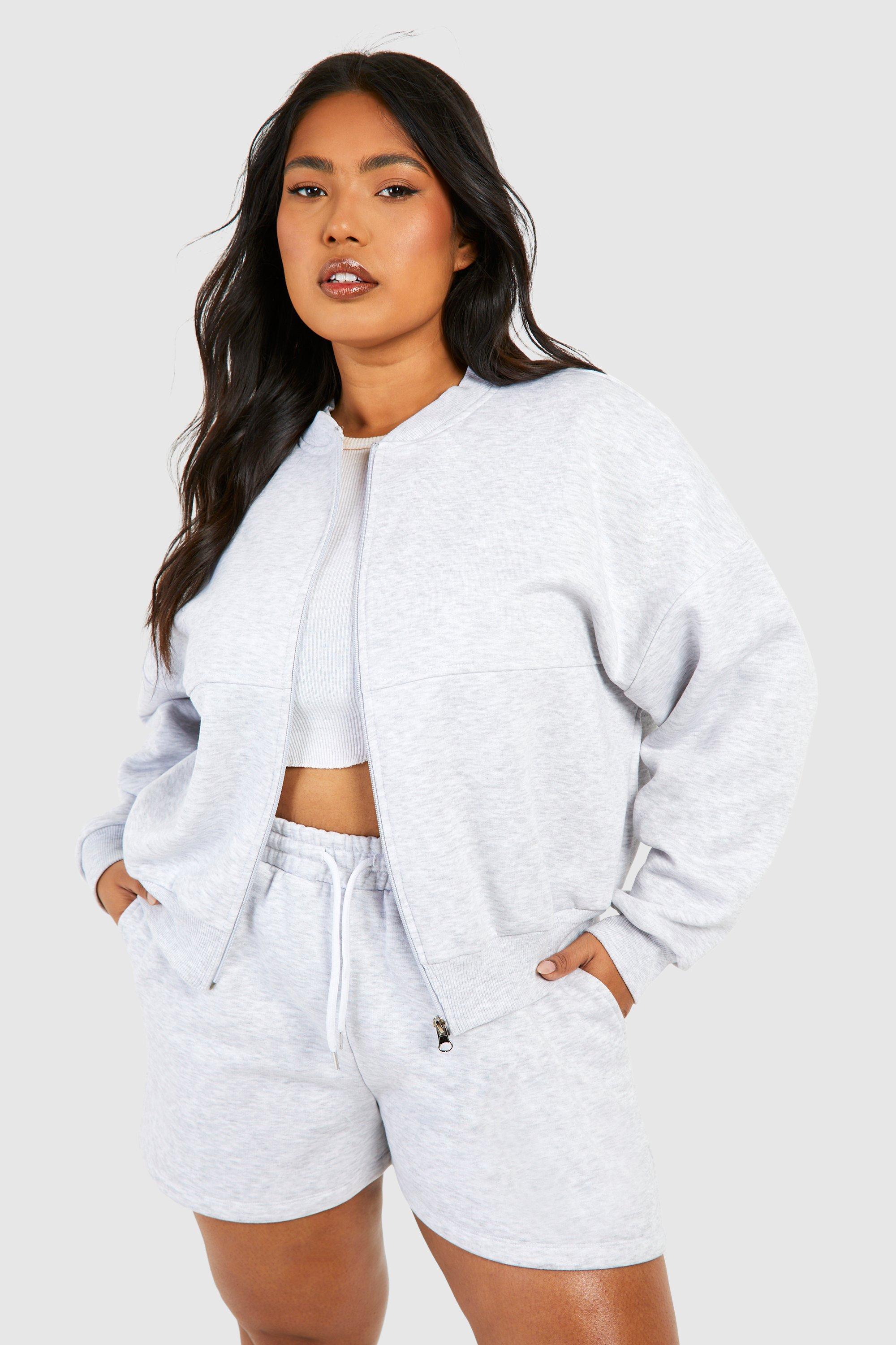 Womens Plus Oversized Bomber Short Tracksuit - Grey - 28, Grey